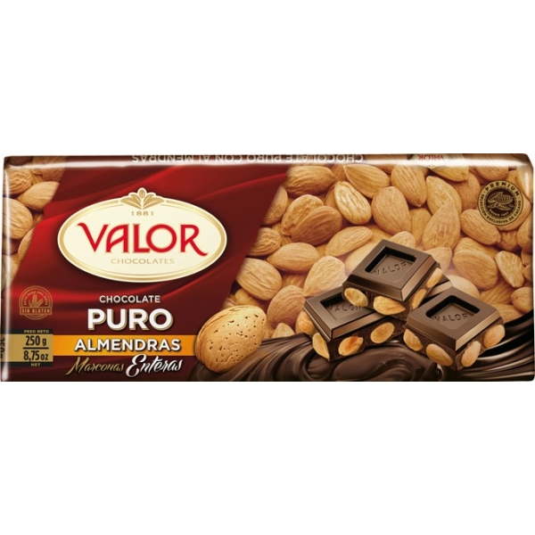 CHOCOLATE PURO CON ALMENDRAS ENTERAS  VALOR 250GR