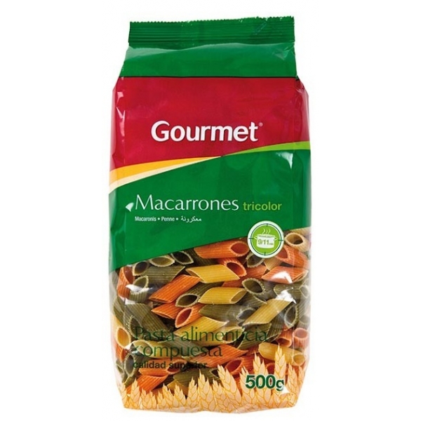PASTA MACARRON TRICOLOR GOURMET 500GR
