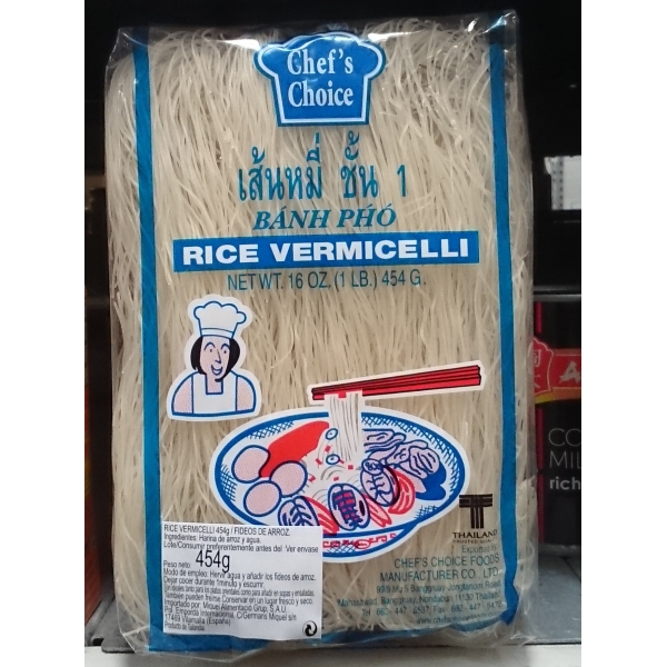 FIDEOS DE ARROZ VERMICELLI CHEF&acute;S CHOICE  454GR